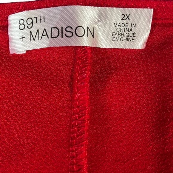 89th Madison Red Ruffle Zip Sleeveless Top 2X Career Stretch Summer Blouse - Picture 3 of 9